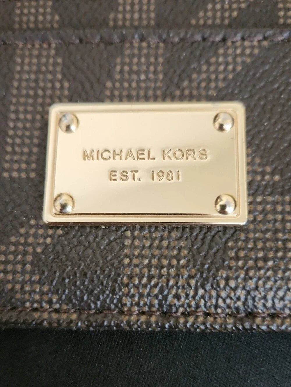 Michael Kors Unisex Jet Set Signature PVC Brown Logo Card Case with Gold Plaque